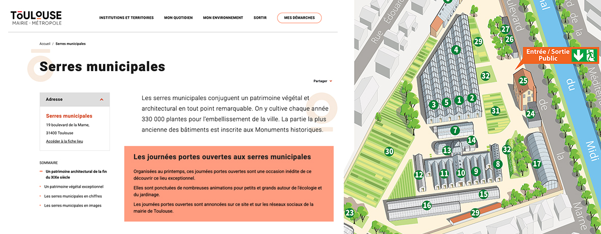 Plan illustré des serres municipales de Toulouse